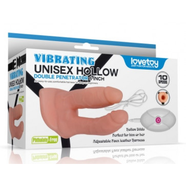Страпон порожнистий для подвійного проникнення - Vibrating Unisex Hollow Double Penetration 6"