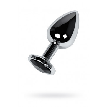 Silver anal plug TOYFA Metal with black round-shaped gem, length 7,5 cm, diameter 1,8-3,4 cm, weight