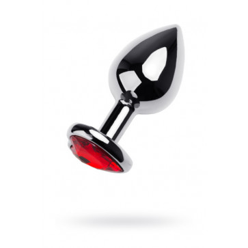 Silver anal plug TOYFA Metal with red heart-shaped gem, length 7 cm, diameter 2,3-3,4 cm, weight 94 