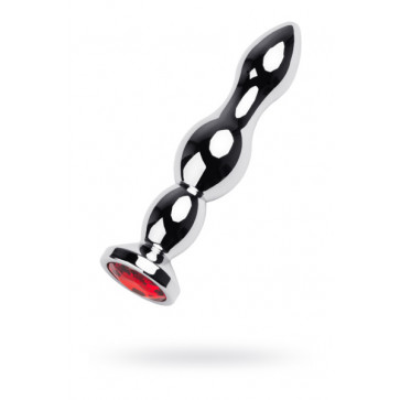 Silver anal plug TOYFA Metal with red round-shaped gem, length 12,2 cm, diameter 2-2,5 cm, weight 14