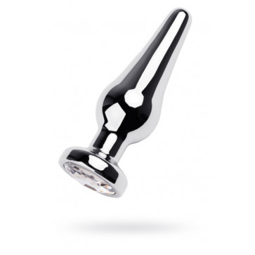 Silver anal plug TOYFA Metal with white round-shaped gem, length 9 cm, diameter 1,5-4 cm, weight 205