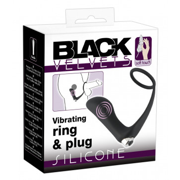 Массажер простаты с эрекционным кольцом - Black Velvets Vibrating Ring & Plug