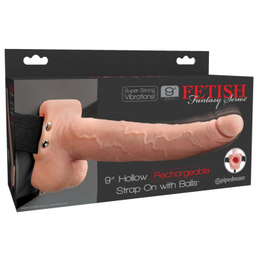 Страпон - Fetish Fantasy Hollow Rechargeable Strap-On With Balls, 9"