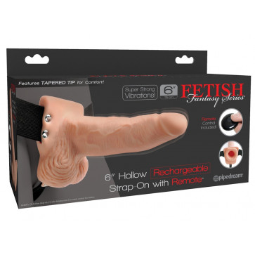 Страпон с пультом - Fetish Fantasy Hollow Rechargeable Strap-On With Remote, 6"