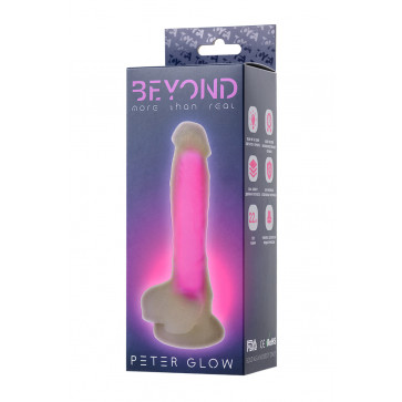 Фаллоимитатор, светящийся в темноте, Beyond By Toyfa, Peter Glow, силикон, прозрачно-розовый, 16,5 с