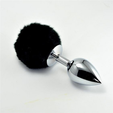 Анальна пробка - Large Silver Plug+Pompon Black