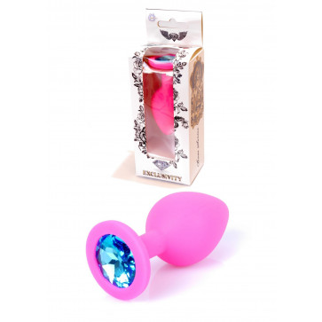 Анальна пробка - Jewellery Pink Silicon PLUG Medium Light Blue Diamond