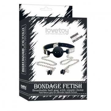 Кляп з зажимами для сосків - Breathable Ball Gag With Nipple Clamp