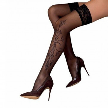 Черные чулки с эффектом тату Pasion ST111 nero 5 (20 den)