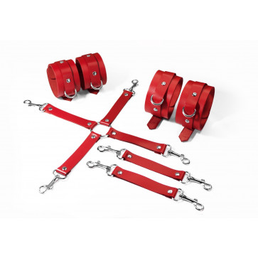 Набор для БДСМ 3 в 1 Feral Feelings BDSM Kit 3 Red, red, наручники, поножи, крестовина