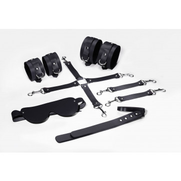 Набор для БДСМ 5 в 1 Feral Feelings BDSM Kit 5 Black, наручники, поножи, крестовина, маска, паддл