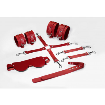 Набор Feral Feelings BDSM Kit 5 Red, наручники, поножи, крестовина, маска, паддл