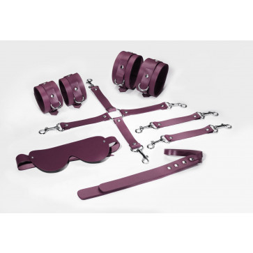 Набор Feral Feelings BDSM Kit 5 Burgundy, наручники, поножи, крестовина, маска, паддл