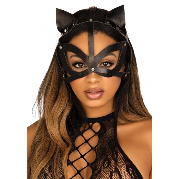 Маска кошки из экокожи Leg Avenue Vegan leather studded cat mask Black