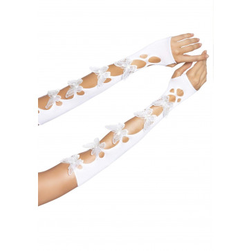 Митенки Leg Avenue Butterfly applique arm warmers White, бабочки