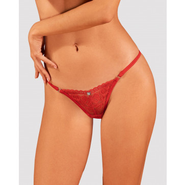 Кружевные стринги Obsessive Lacelove thong XL/2XL Red, низкая посадка