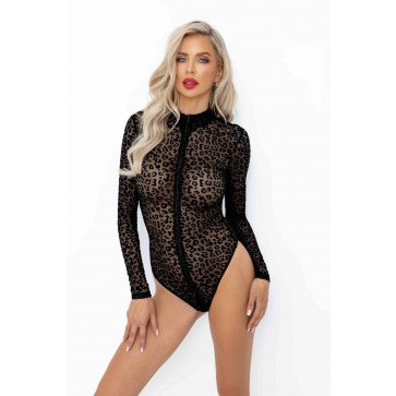 Боди под леопард Noir Handmade F287 Leopard flock bodysuit with long sleeves, XL, длинный рукав