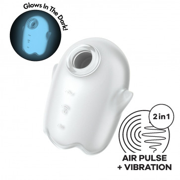 Вакуумный клиторальный стимулятор с вибрацией Satisfyer Glowing Ghost White, светится в темноте