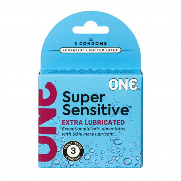 Презервативы ONE Super Sensitive, 3 шт, гладкие, с дополнительной смазкой, картонная упаковка