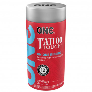 Презервативы ONE Tattoo Touch, 12 шт, рельеф в виде тату, 3 разновидности, подарочная упаковка-тубус