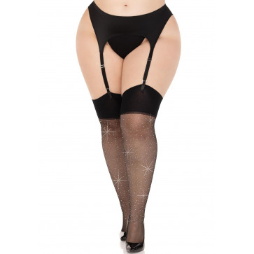 Чулки Leg Avenue Wide Top Rhinestone Sheer Stockings Black 1X/2X