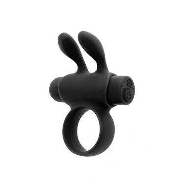 Эрекционное виброкольцо S Pleasures Premium Rabbit Ring, черное, со съемной вибропулей и ушками