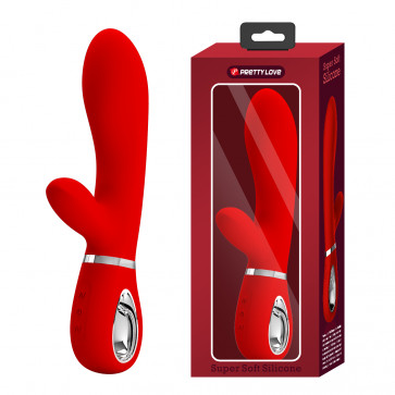 Вибратор с мягкой головкой и клиторальной стимуляцией Pretty Love - Thomas USB Red, BI-014621-2