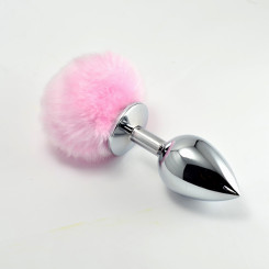 Анальна пробка - Large Silver Plug+Pompon Pink