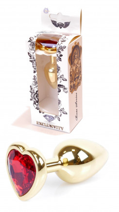 Анальная пробка Boss Series - Jewellery Gold Heart PLUG Red S, BS6400037
