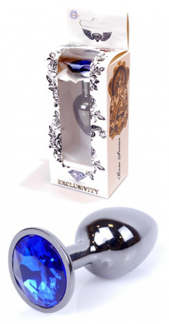 Анальная пробка Boss Series - Jewellery Dark Silver PLUG Dark Blue S, BS6400032