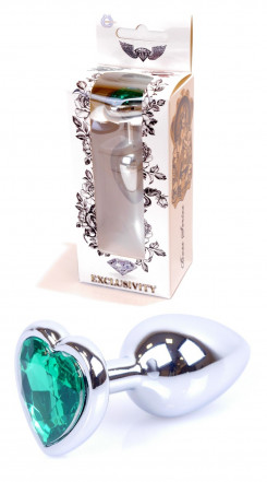 Анальная пробка Boss Series - Jewellery Silver Heart PLUG Green S, BS6400051