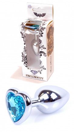 Анальная пробка Boss Series - Jewellery Silver Heart PLUG Light Bluer S, BS6400049