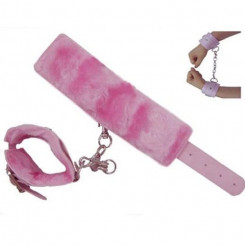 Розовые кожаные наручники с мехом