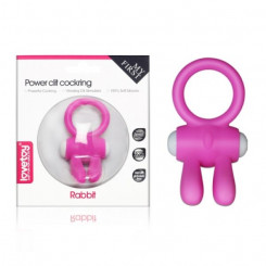 Розовое эрекционное кольцо с вибрацией Power Clit Cockring Rabbit