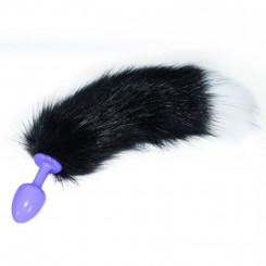 Фиолетовая анальная пробка с длинным чёрно-белым хвостом