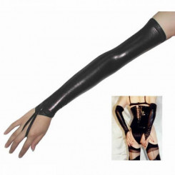Black Springy Spandex-latex Long Gloves Showing Hands