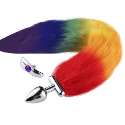 Анальная пробка с радужным хвостиком Deformable Fox Tail Metal Anal Plug Multicolor