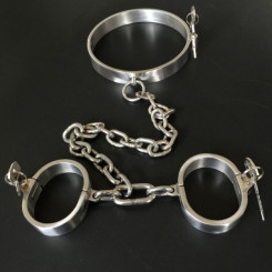 Male Latest Design Bolt Lock Stainless Steel Hand and neck Connecting Handcuffs