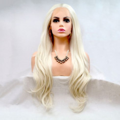 Длинный волнистый реалистичный женский парик на сетке белого цвета
