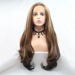 Длинный волнистый реалистичный женский парик на сетке каштанового цвета