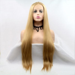 Длинный прямой реалистичный женский парик на сетке светло карамельного цвета