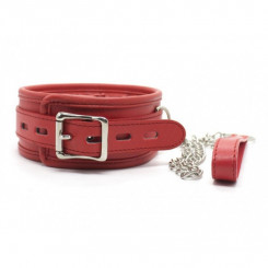 Мягкий красный бдсм ошейник с поводком Premium Locking Collars