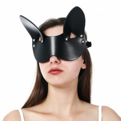Черная кожаная маска на глаза с ушками Kitty Bondage Mask