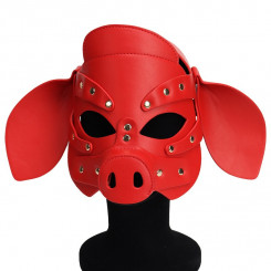 Бдсм маска голова свеньи Leather Pig Mask Red