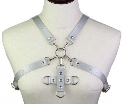 Портупея из искусственной кожи с фиксатором Women's PU Leather Chest Harness Caged Bra GREY