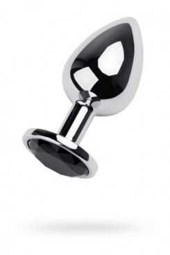 Silver anal plug TOYFA Metal with black round-shaped gem, length 8 cm, diameter 2,3-4 cm, weight 150