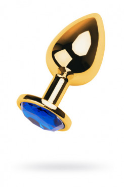 Gold anal plug TOYFA Metal with blue round-shaped gem, length 7,8 cm, diameter 2,3-4 cm, weight 170 