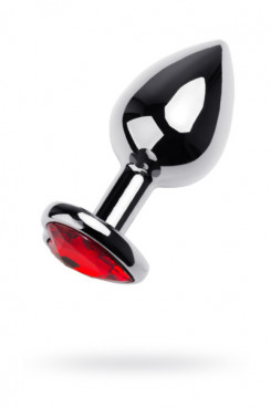 Silver anal plug TOYFA Metal with red heart-shaped gem, length 7 cm, diameter 2,3-3,4 cm, weight 94 