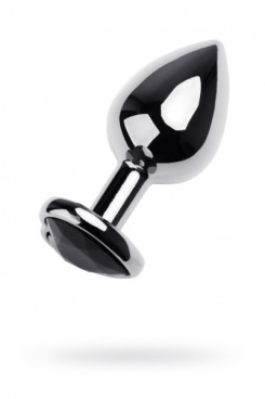 Silver anal plug TOYFA Metal with black heart-shaped gem, length 7 cm, diameter 1,8-3,3 cm, weight 9