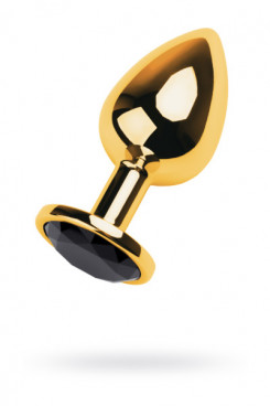 Golden anal plug TOYFA Metal with black heart-shaped gem, length 7 cm, diameter 1,8-3,3 cm, weight 9